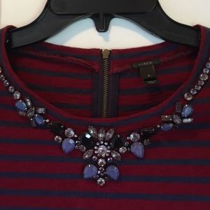 J.Crew Jeweled Neck Striped Tee